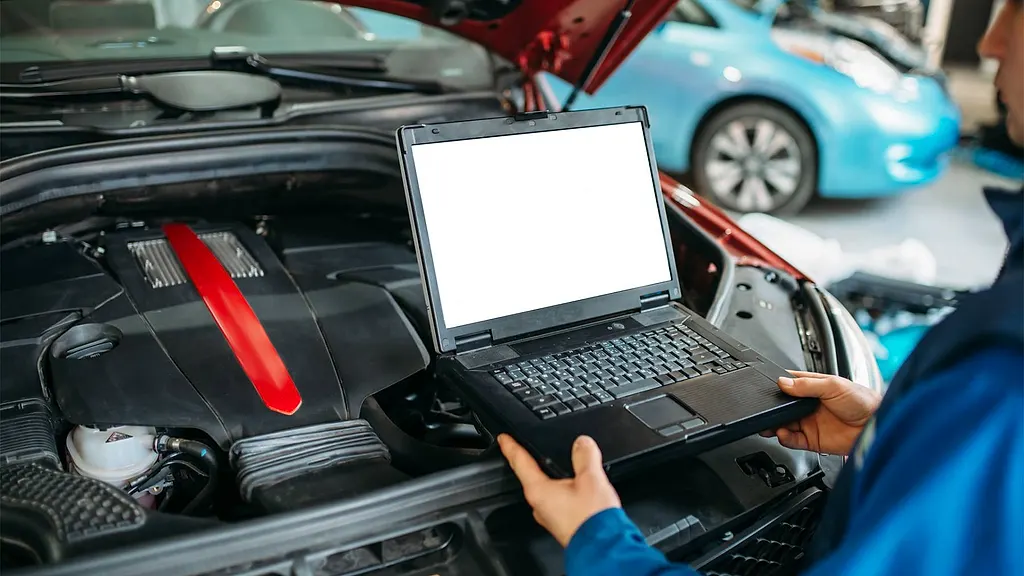 Engine diagnostics in progress at Raimondi Auto Services Old Woking